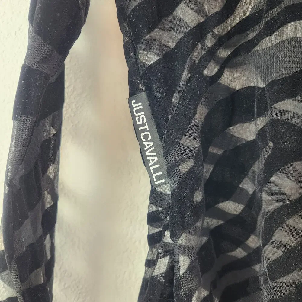 Just Cavalli Black Sheer Top Shirt Long Sleeve Size 40 US Small High Neck Velvet - Picture 3 of 9